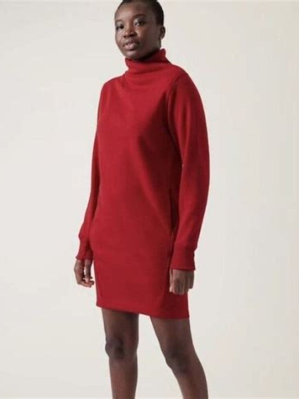 Athleta Cozy Karma Mock Neck Cocoon Dress Red NWT Size S